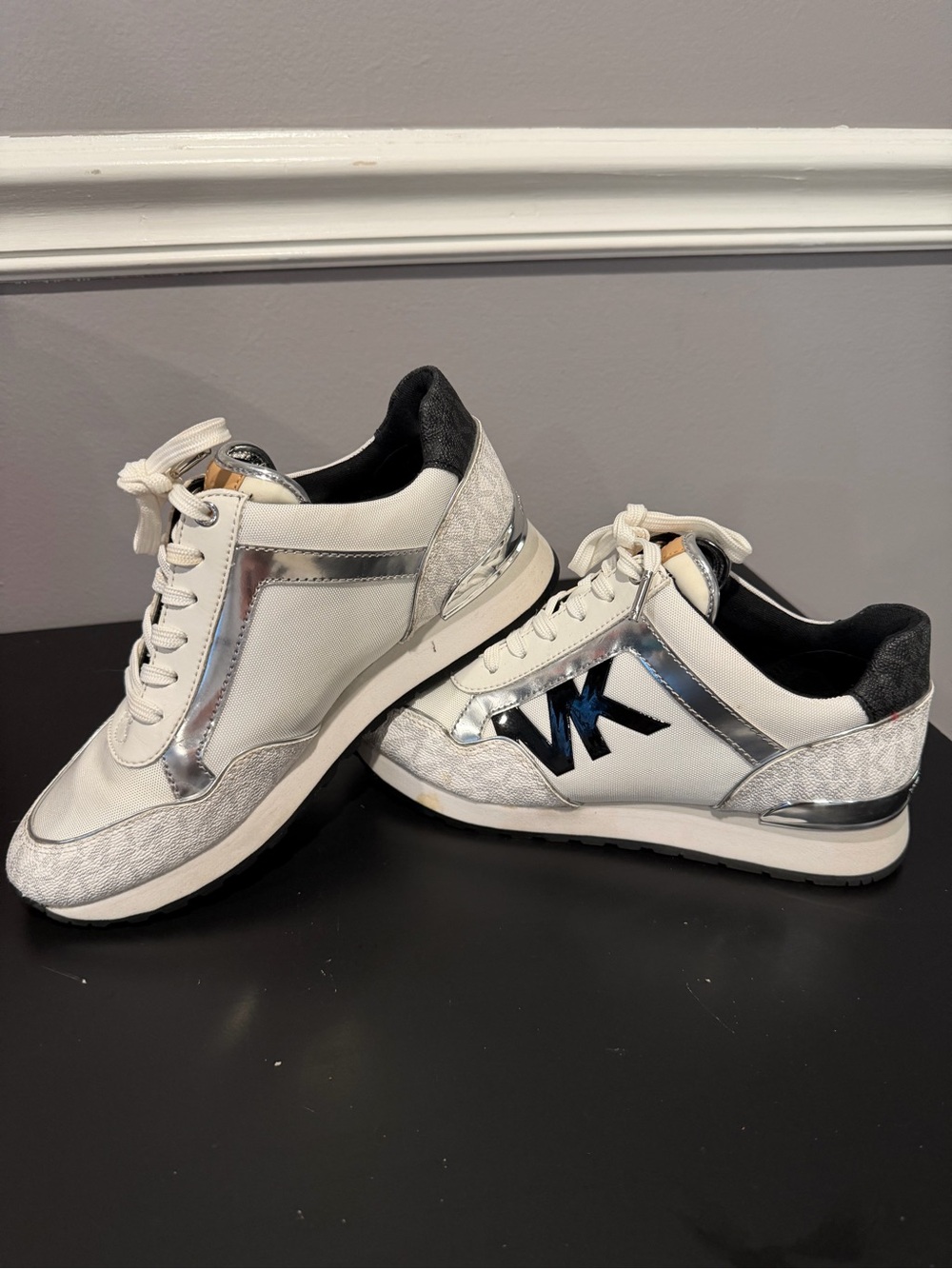 Michael Kors White & Silver Logo Accent Sneakers